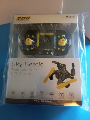 Sky Beetle FPV quadcopter drone in retail box, black and yellow