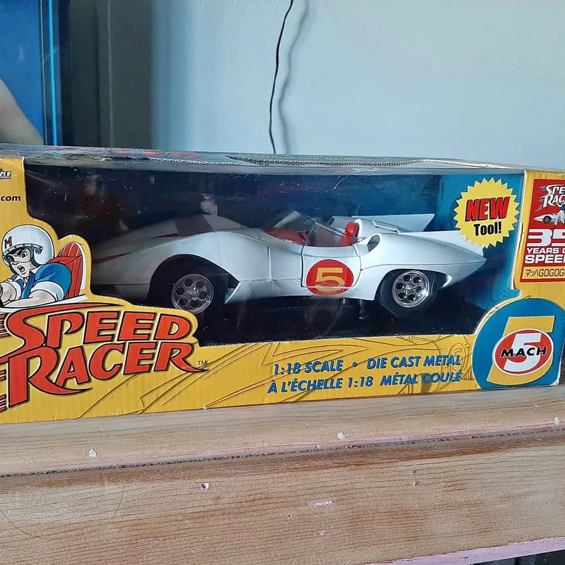 1/18 scale diecast race car in Speed Racer packaging, white and red