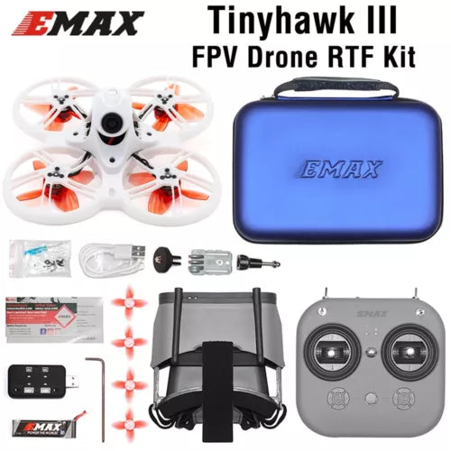 FPV racing quadcopter drone with goggles, transmitter, and carrying case