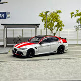 1:64 diecast alloy sports car model, white body with red hood and black wheels