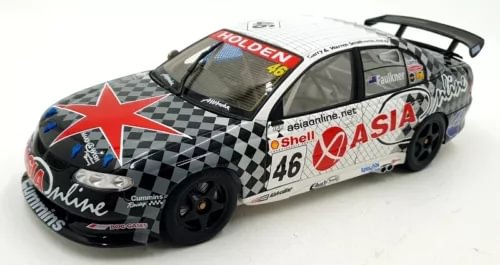1/18 diecast race car model, black and white checkered livery with red star, #46