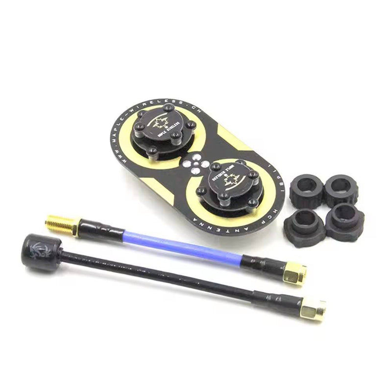 FPV antenna kit with two whip antennas, mounting boards, and grommets