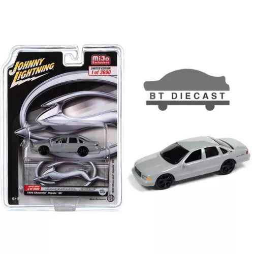 Grey 1/64 diecast Chevrolet Impala SS custom car with blister box