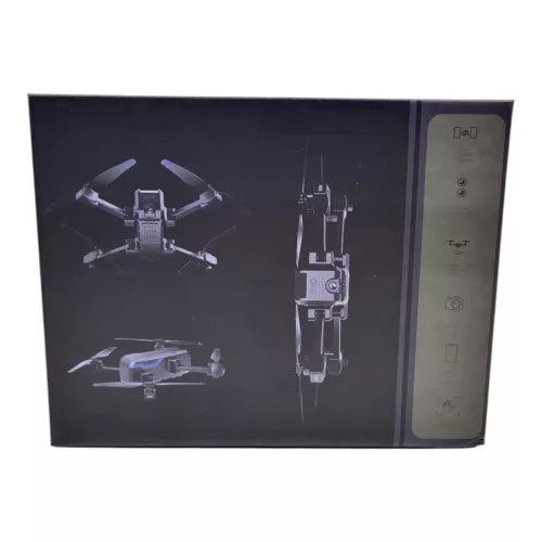 Scout drone box with folded quadcopter design diagrams and controls panel