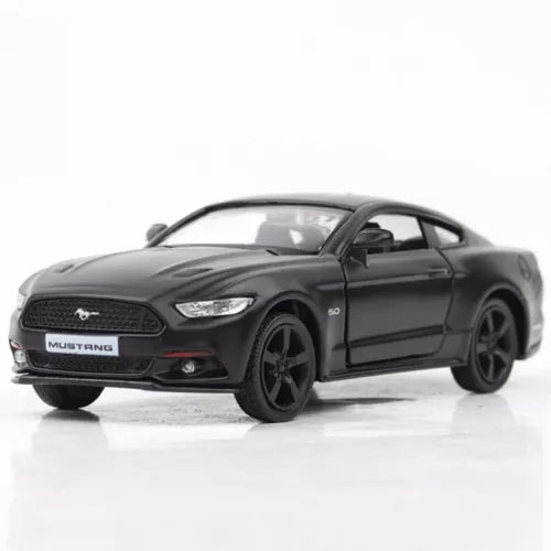 Ford Mustang diecast toy car, black coupe with front grille and headlights