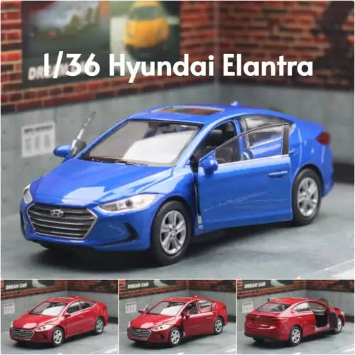 1:36 Hyundai Elantra alloy diecast model car, blue sedan toy