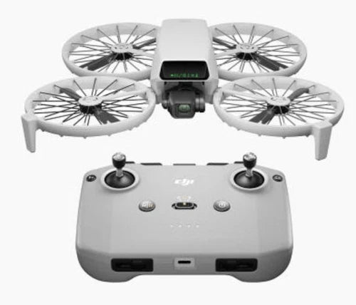 DJI Flip all-in-one vlog drone with four propellers and dual joysticks, front view