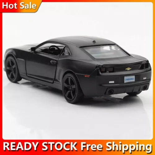 Black 1:36 scale diecast Camaro model car with front three-quarter view