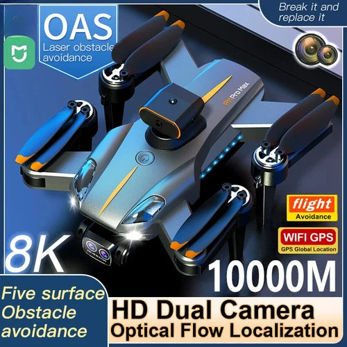 Foldable quadcopter drone with dual camera, obstacle avoidance sensors
