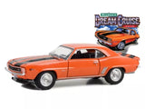 Greenlight 1969 Camaro Z/28 diecast model, orange 1:64 with silver wheels
