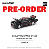 1:64 diecast Shelby Mustang GT500 dark chrome model car with open hood