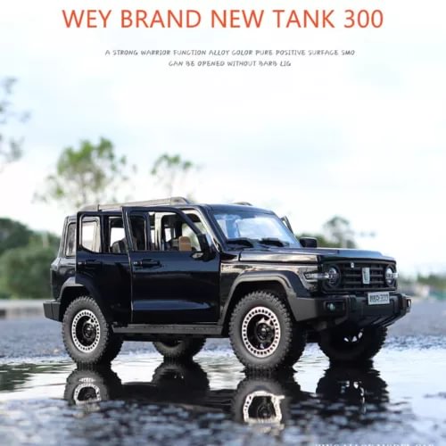 Diecast metal remote control tank model car with black body and rugged tires