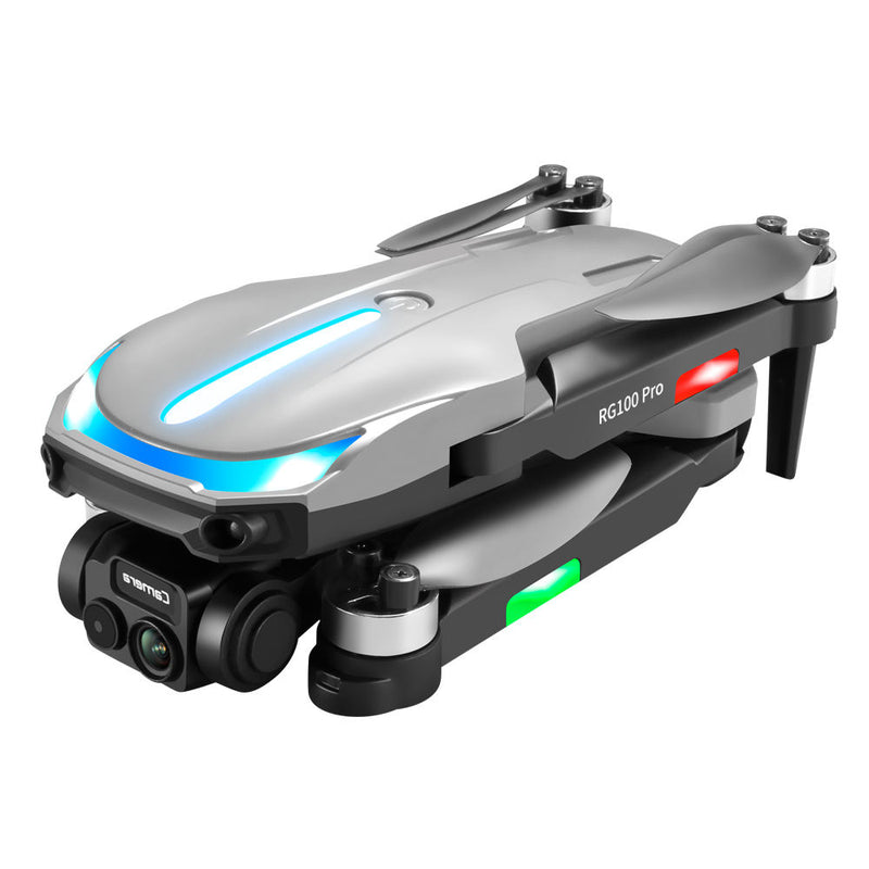 RG100 Pro mini FPV quadcopter drone, gray body with blue LED and dual camera