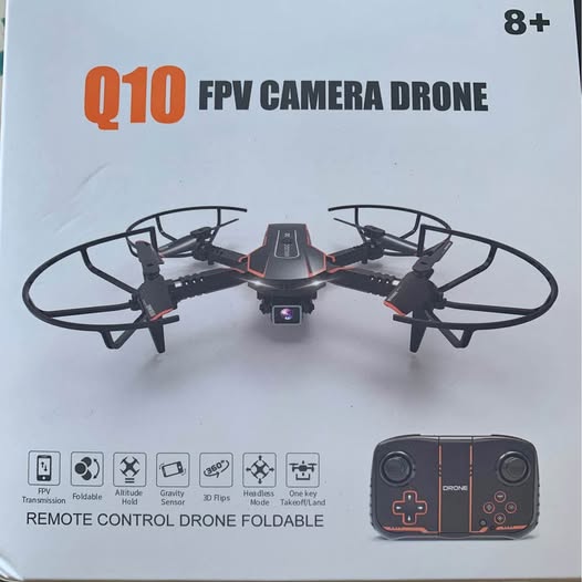 FPV camera drone with foldable quadcopter design and remote controller