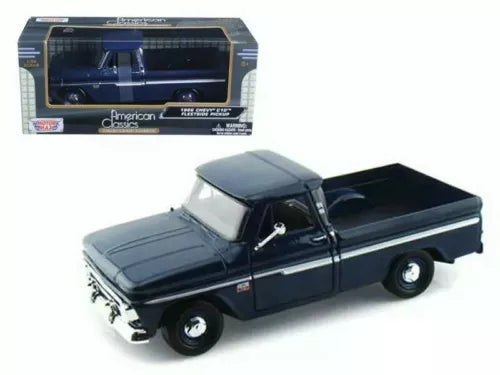 1966 Chevy C10 Fleetside die-cast pickup model, dark blue with black bed