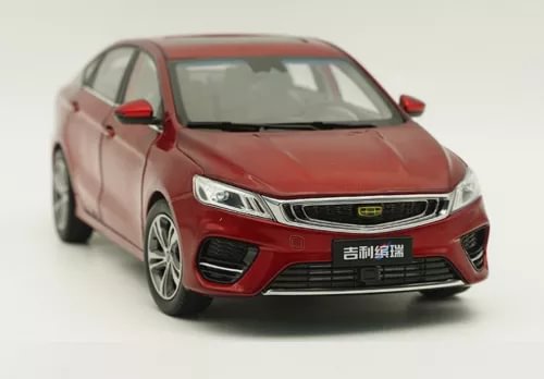 Geely Binrui red diecast sedan model car, front view with headlights and grille