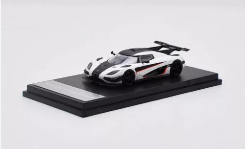 1:64 scale Koenigsegg One:1 white diecast car on display base