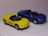 Pair of diecast miniature cars, yellow and blue with Coca-Cola decals, loose.