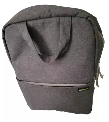 Gray fabric camera and drone backpack, front zipper pocket