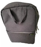 Gray fabric camera and drone backpack, front zipper pocket