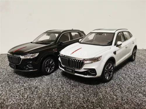 1:18 Hong Qi Red Flag HS5 SUV metal diecast model car, black and white front views