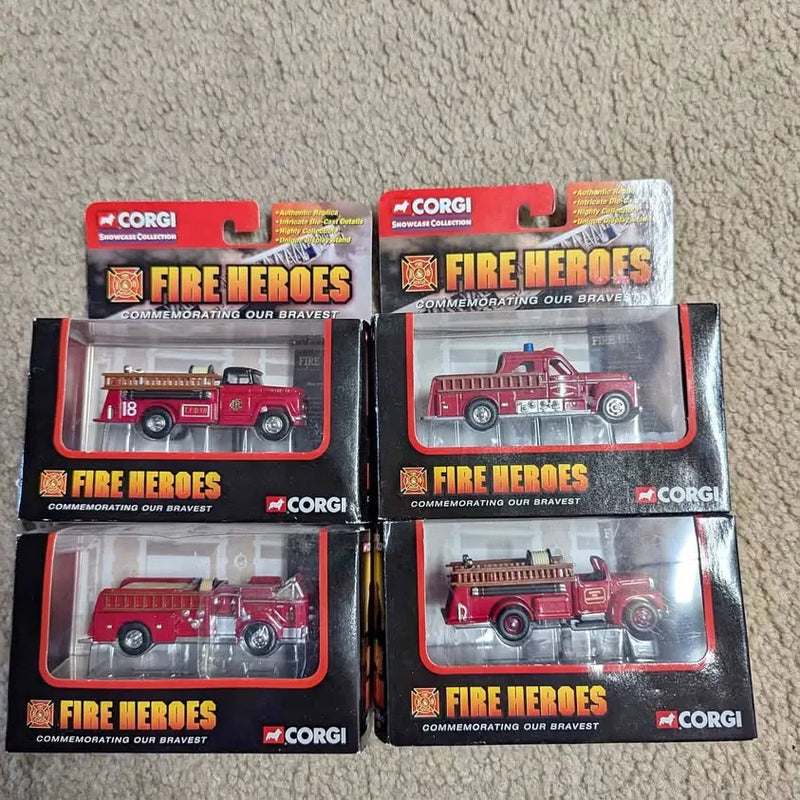 Red diecast fire truck toy in CORGI Fire Heroes retail box