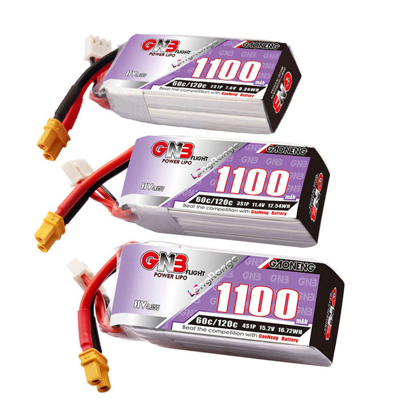 Gaoneng GNB 1100mAh 60C 2S 3S 4S 5S 6S 7.6V 11.4V 15.2V 19.0V 22.8V Long Range Lipo Battery With XT30 Plug for FPV Racing Drone Drone
