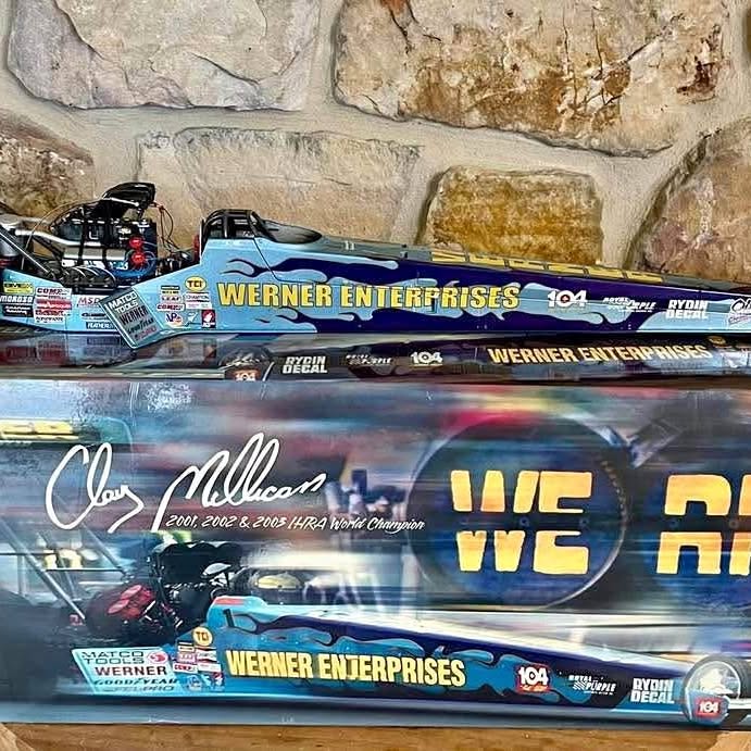 1:16 scale blue diecast race car with WERNER ENTERPRISES decals on sides