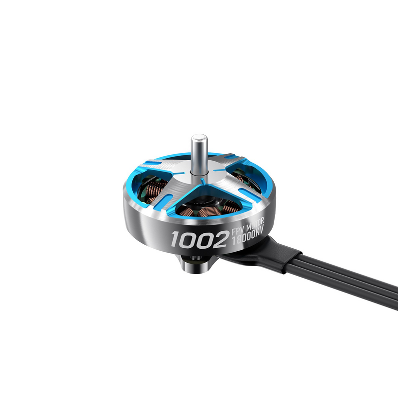 GEPRC SPEEDX2 brushless drone motor, silver housing with blue accents and black mount