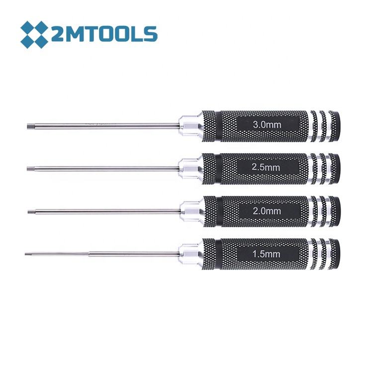 Precision hex screwdriver set with 4 bits, sizes 3.0mm, 2.5mm, 2.0mm, 1.5mm