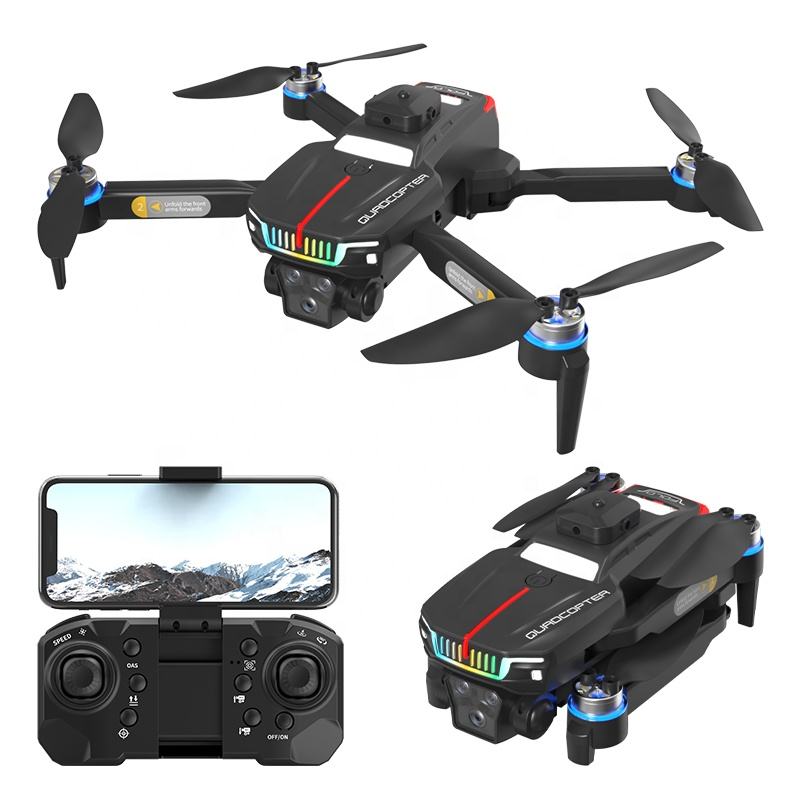 Black mini quadcopter RC drone with WiFi camera and four propellers
