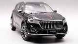 Black diecast SUV toy car with chrome grille and front LED headlights