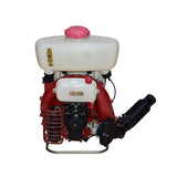 Agricultural sprayer power machine with white tank and pink cap