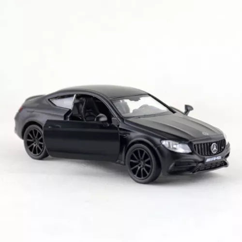 1:36 scale AMG diecast pull-back model car, black sports sedan with detailed grille