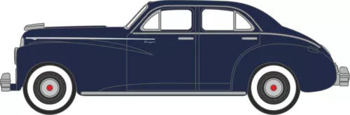 Oxford Diecast HO scale 1942 Packard Clipper touring sedan model in blue, side view