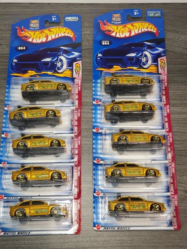 Lot of 10 1:64 gold diecast cars in Hot Wheels blister packs