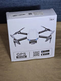 White 4-rotor GPS drone box with illustrated drone and camera