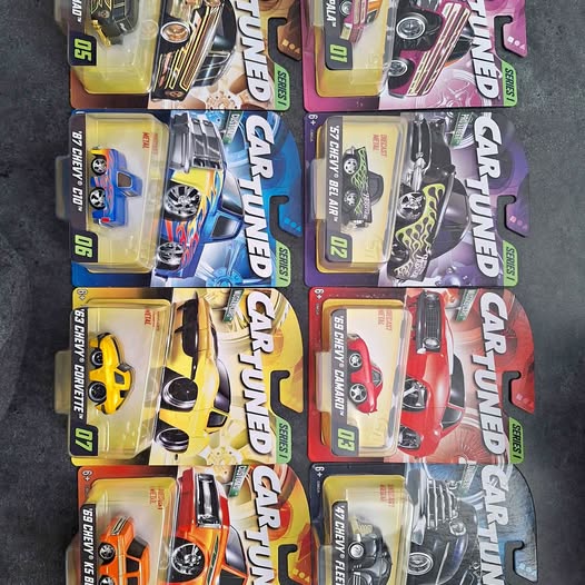 Diecast car toys in blister packs, assorted colors and designs