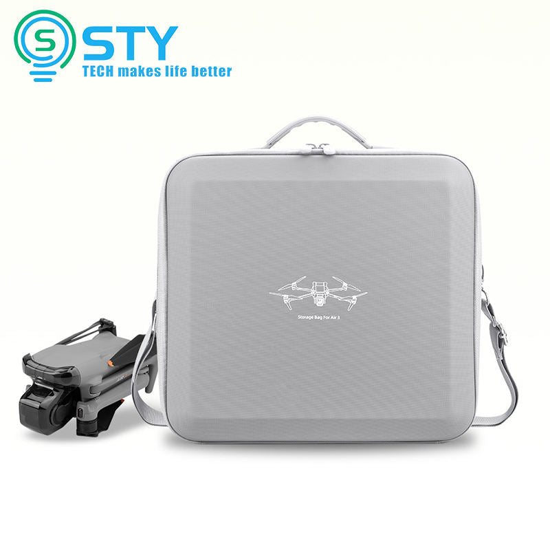 Gray EVA portable storage case with top handle and zipper, with shoulder strap