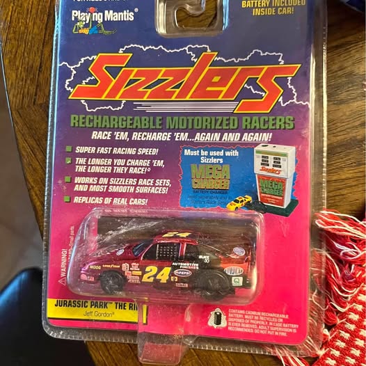 Diecast Churchville VA toy car in blister package, multicolor racing design