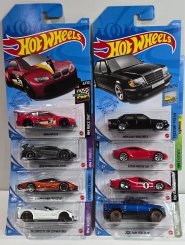Hot Wheels 1:64 diecast car blister pack assortment, visible sports car models