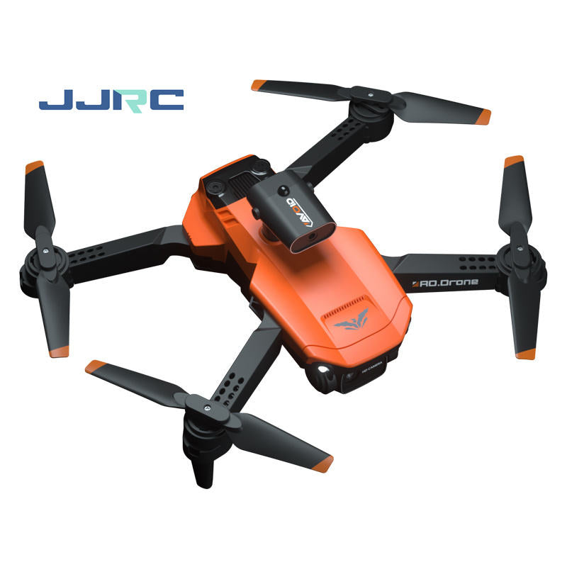 Orange and black JJRC quadcopter drone with four foldable propellers
