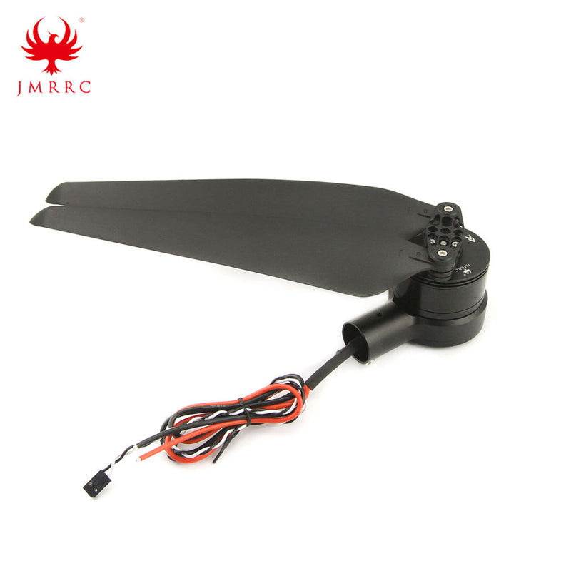 RC drone folding propeller assembly with motor hub and connector wires