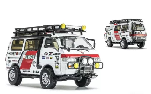 White 1:64 diecast camper van with roof rack and front bull bar