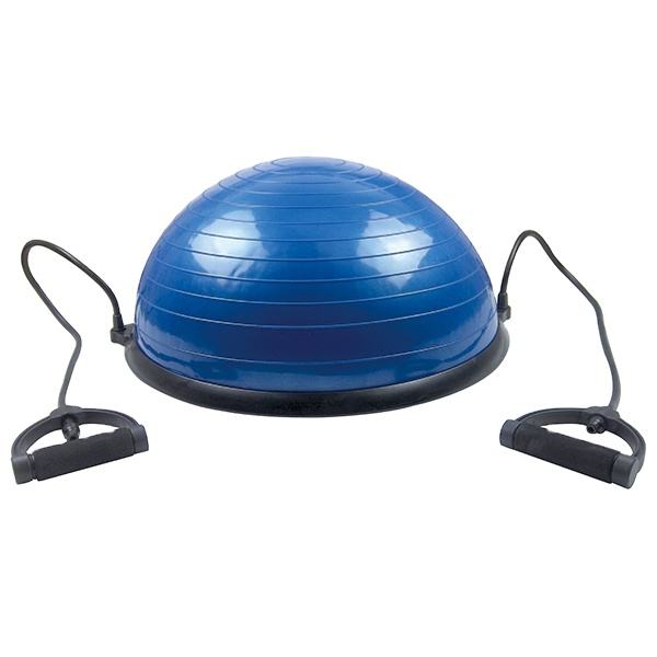 Blue non-slip balance half ball trainer with two black handles