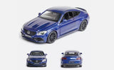 Mercedes-AMG C63 S blue diecast coupe model car, 1/36 scale, front 3/4 view