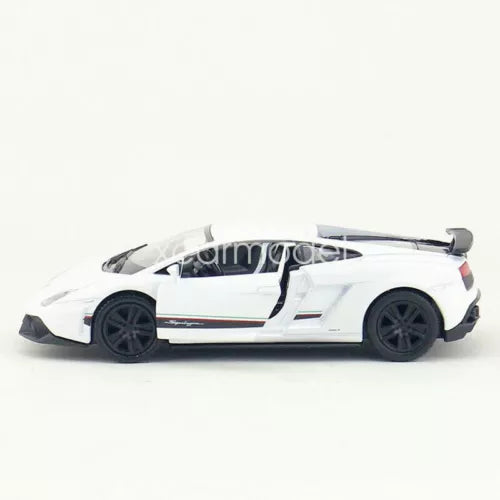 1:36 white Lamborghini Gallardo LP 570-4 diecast model car with rear spoiler