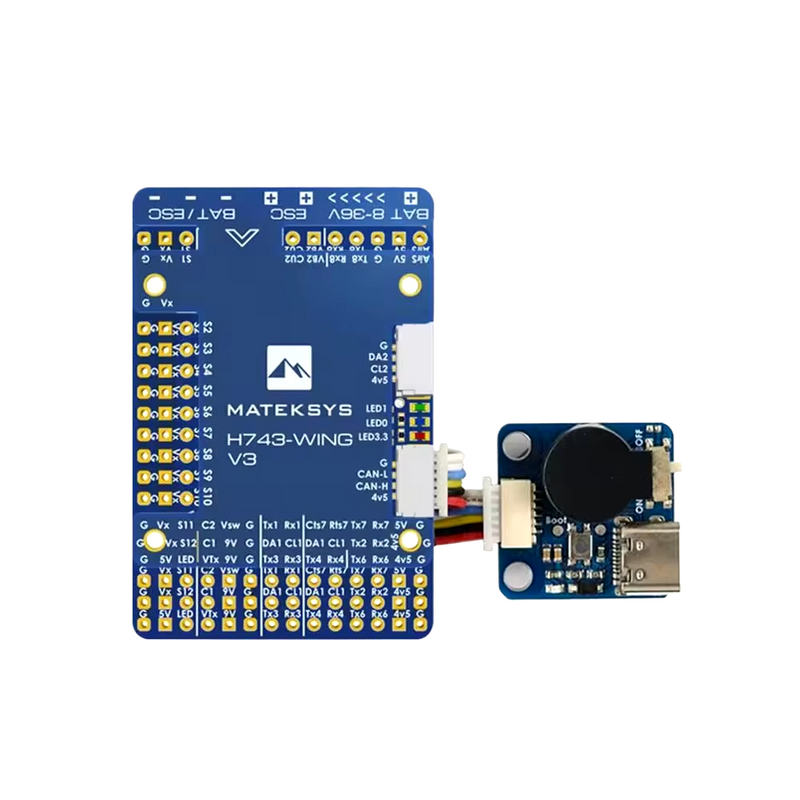 Matek H743-WING V3 flight controller board with pin headers and mounting holes