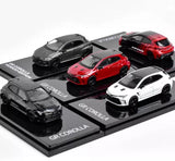 1:64 JDM GR Corolla diecast hatchback model cars on display base
