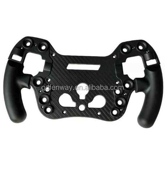 Carbon fiber racing steering wheel with silicone grips, side cutouts and mounting holes